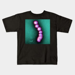 Swine Flu Virus, Influenza TEM Micrograph, Purple and Green Kids T-Shirt